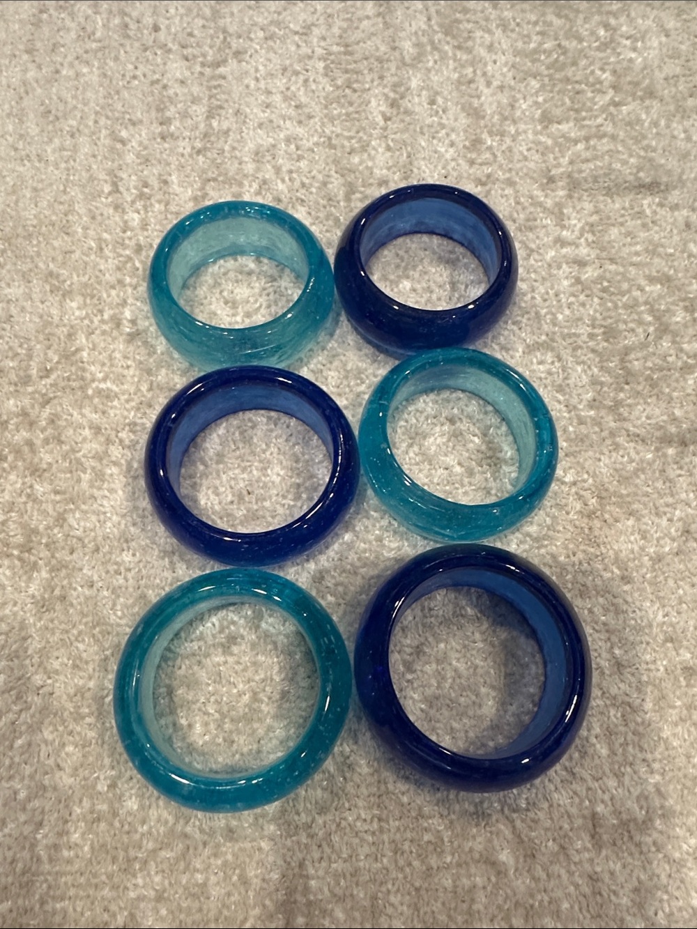 Set of 8 Blue Glass Rings